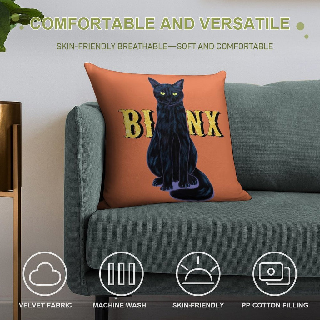 Black Cat Binx Halloween Soft Reinforced Edging Throw Pillow