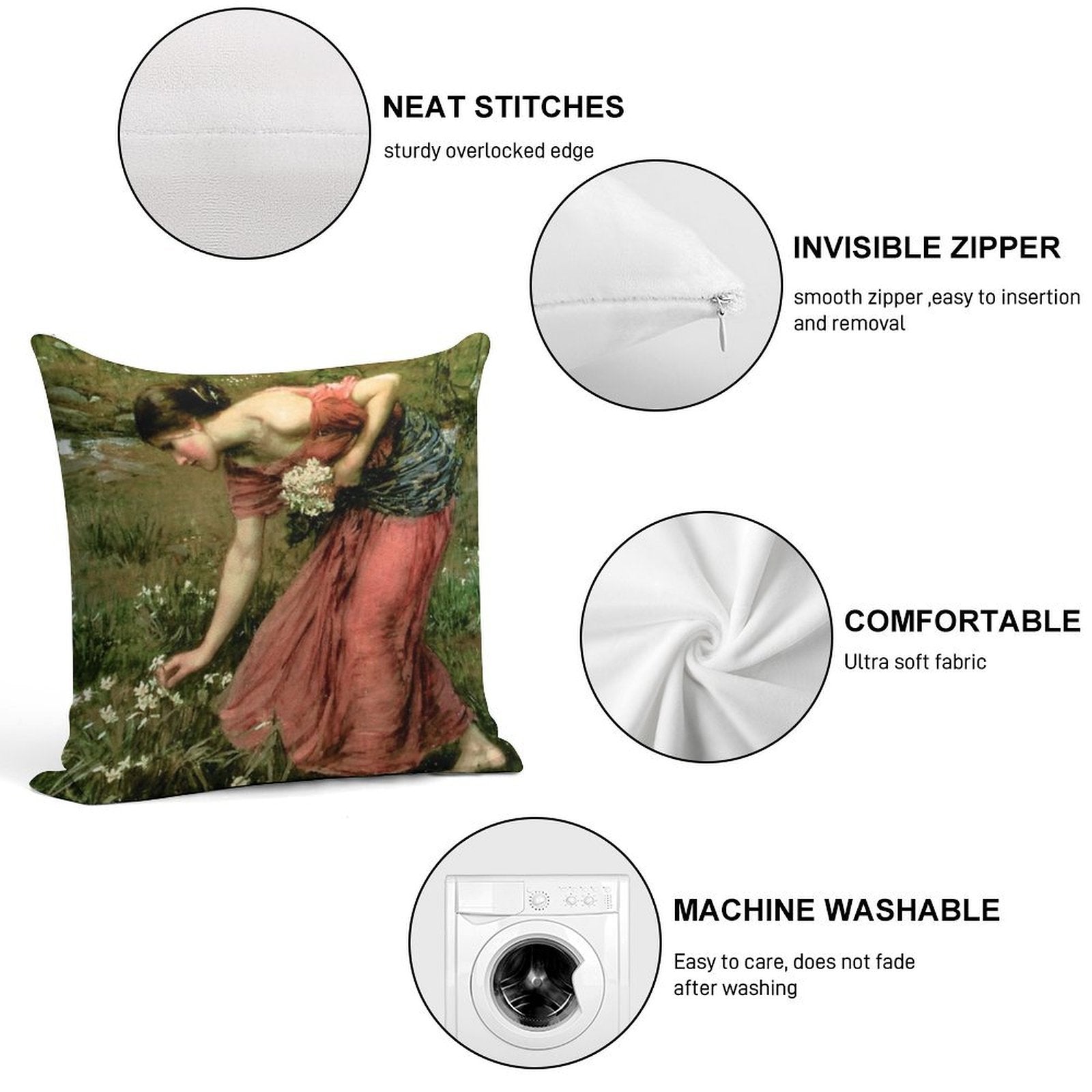 Narcissus - John William Waterhouse Soft Decorative Cover Throw Pillow