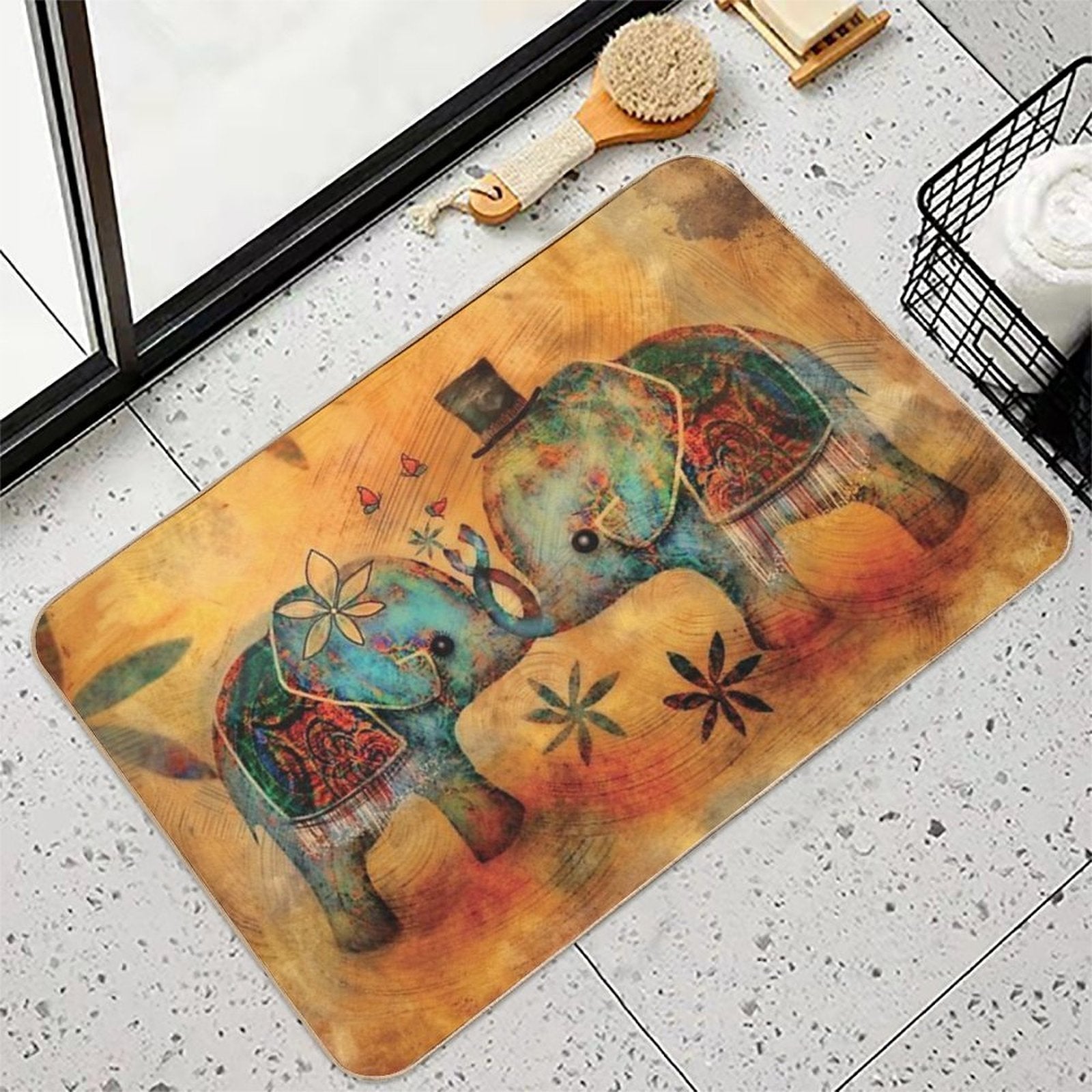 Vintage Elephants  Long-Lasting Bath Mat
