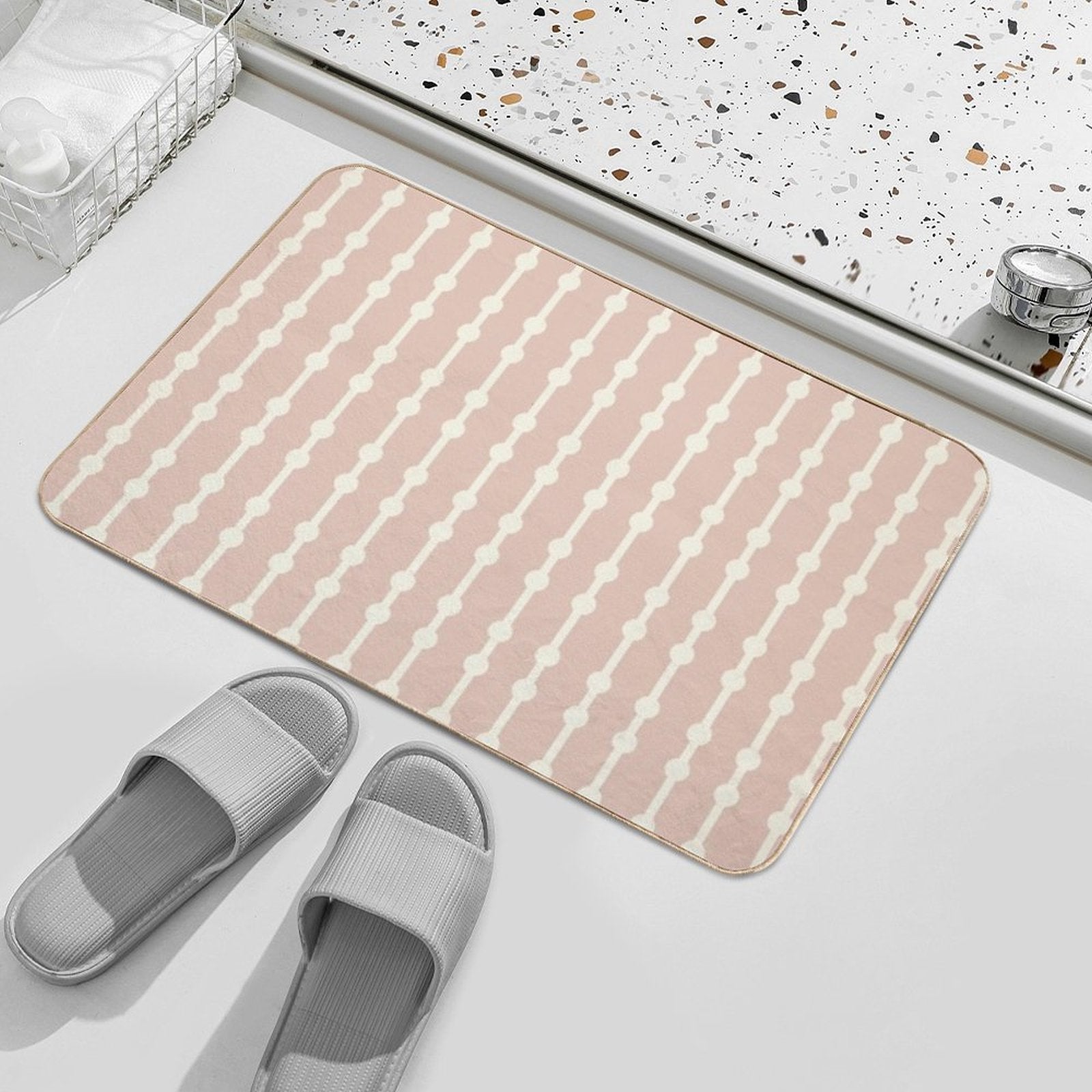 Soft Pink Beige with Cream Lines – Minimalist Neutral Striped Pattern  Slip-Resistant Bath Mat