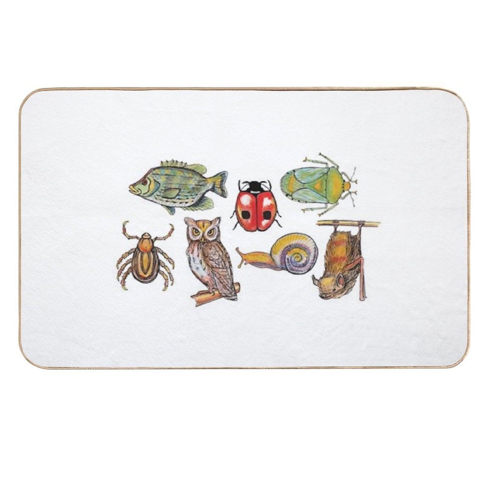 Watercolor Critters  Slip-Resistant Bath Mat
