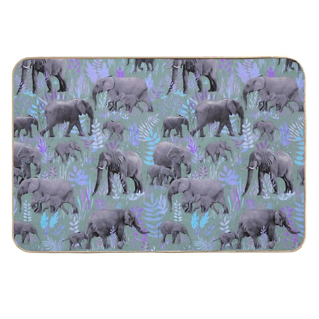 Sweet Elephants in Purple And Grey  Easy To Clean Bath Mat