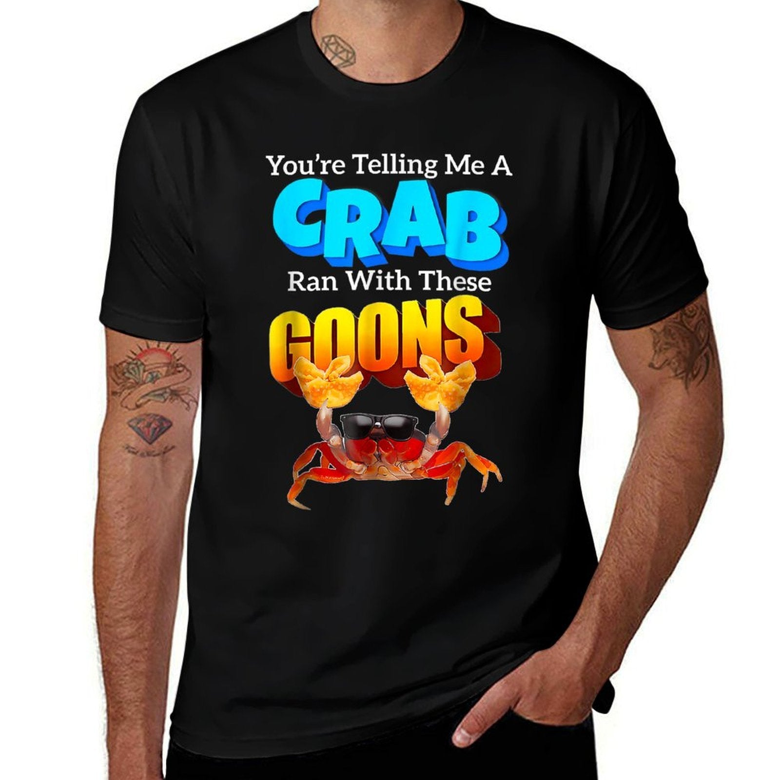 Youre Telling Me A Crab Ran With These Goons Funny Crab  Heathered Texture T-Shirt