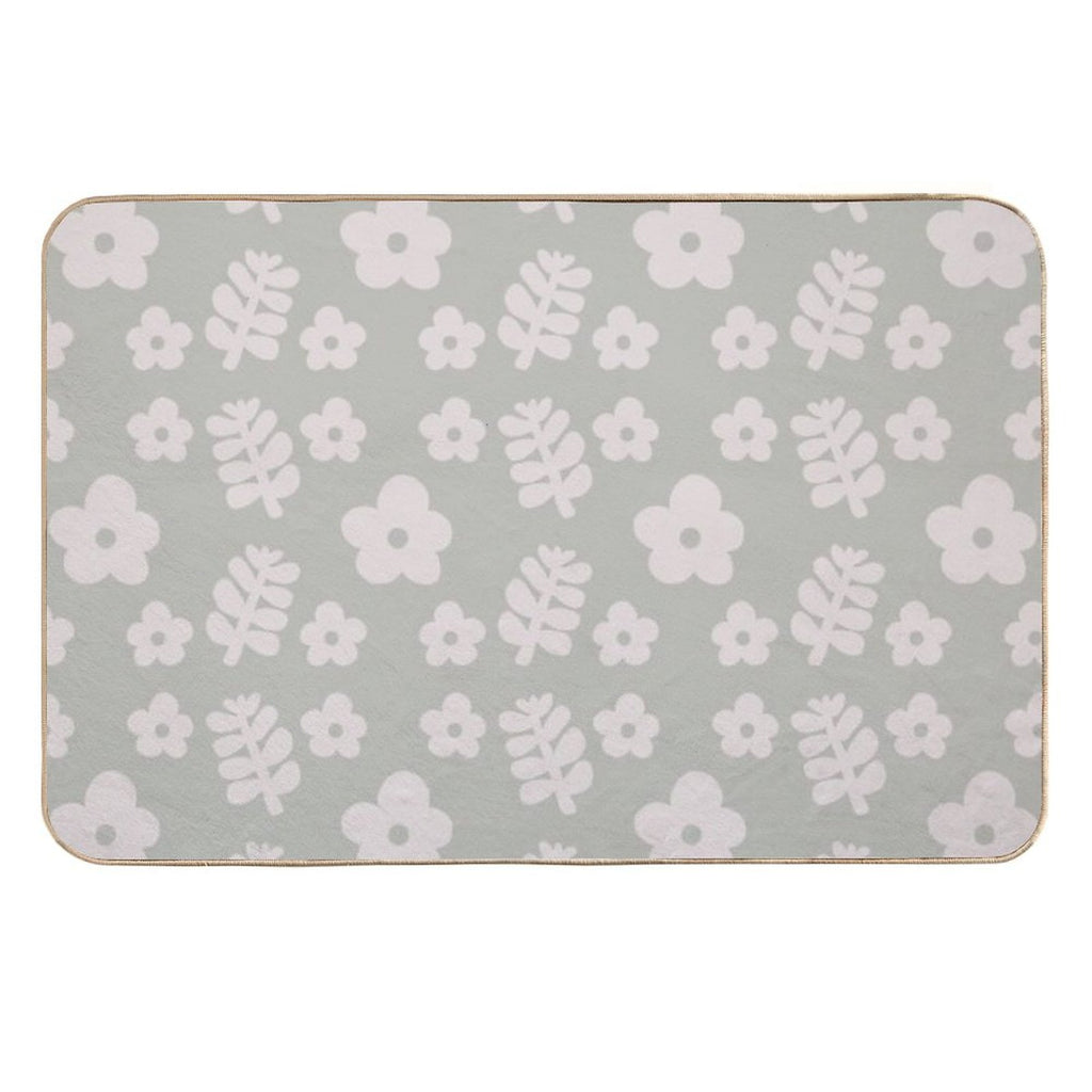 Mid Century Modern Flowers & Leaves, Cute Retro Pattern, Pale Green  Anti-Trip Bath Mat