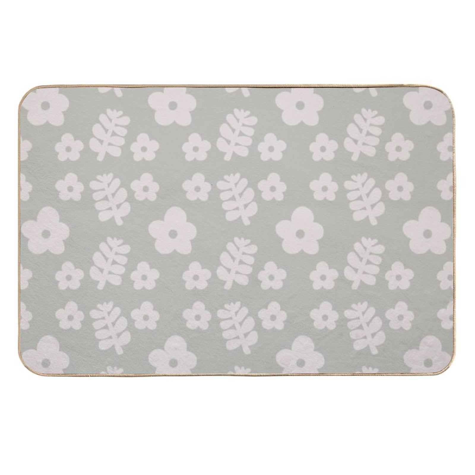 Mid Century Modern Flowers & Leaves, Cute Retro Pattern, Pale Green  Anti-Trip Bath Mat
