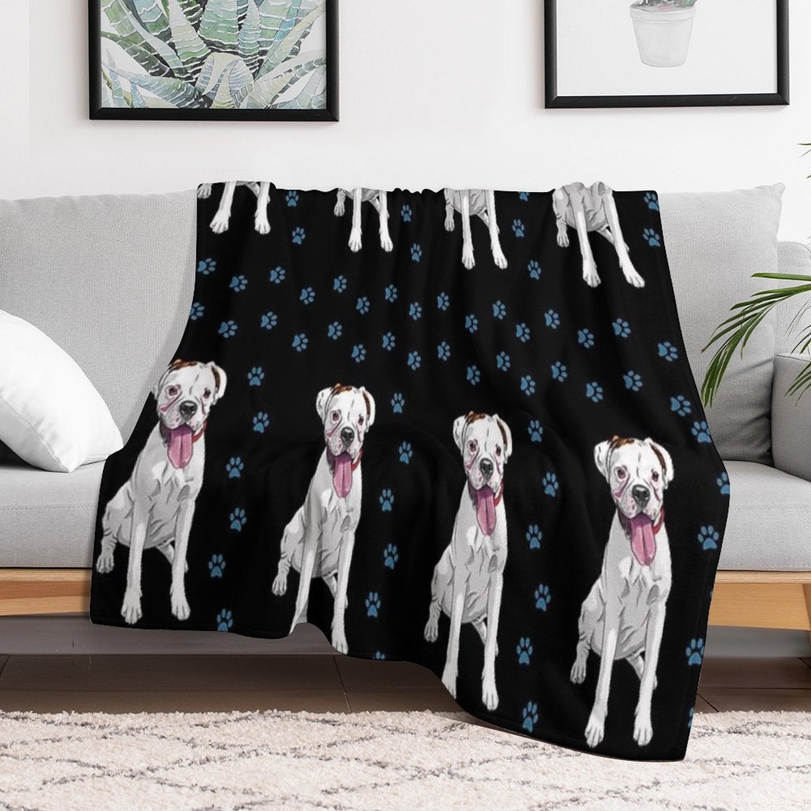 White Boxer Dog Cute Pattern Travel-friendly Throw Blanket