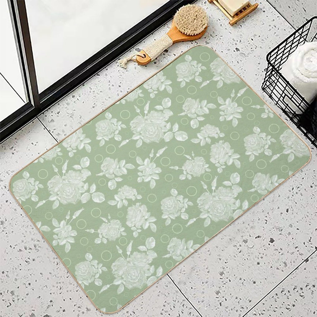 Bouquet of Roses on A Bright Green Retro Background  Stain-Proof Bath Mat
