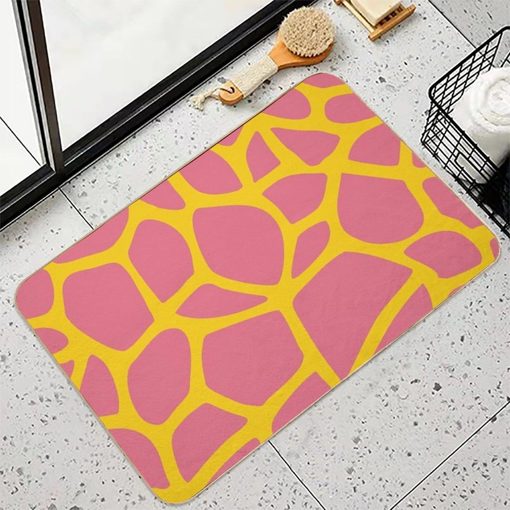 Giraffe Print - Lemon Yellow & Watermelon Pink  Odorless Bath Mat