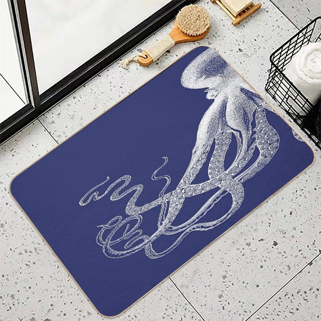 Half Octopus  Left Side  Vintage Octopus  Tentacles  Sea Creatures  Nautical  Ocean  Sea  Beach  Diptych  Navy Blue An  Slip-Resistant Bath Mat