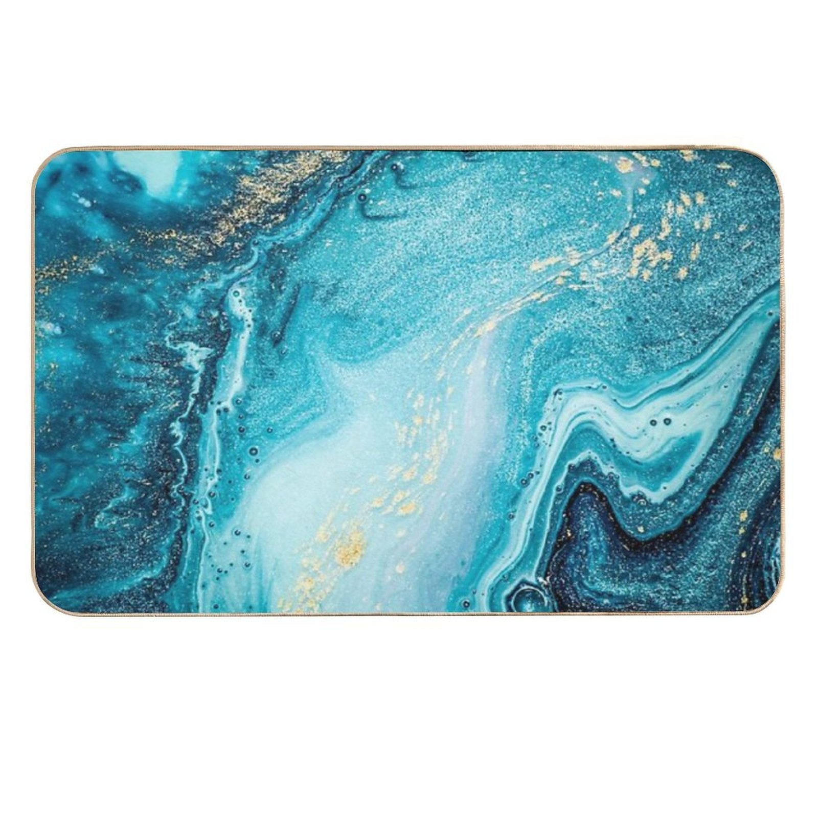 Blue & Gold Ocean Tides Abstract Art  Easy To Clean Bath Mat