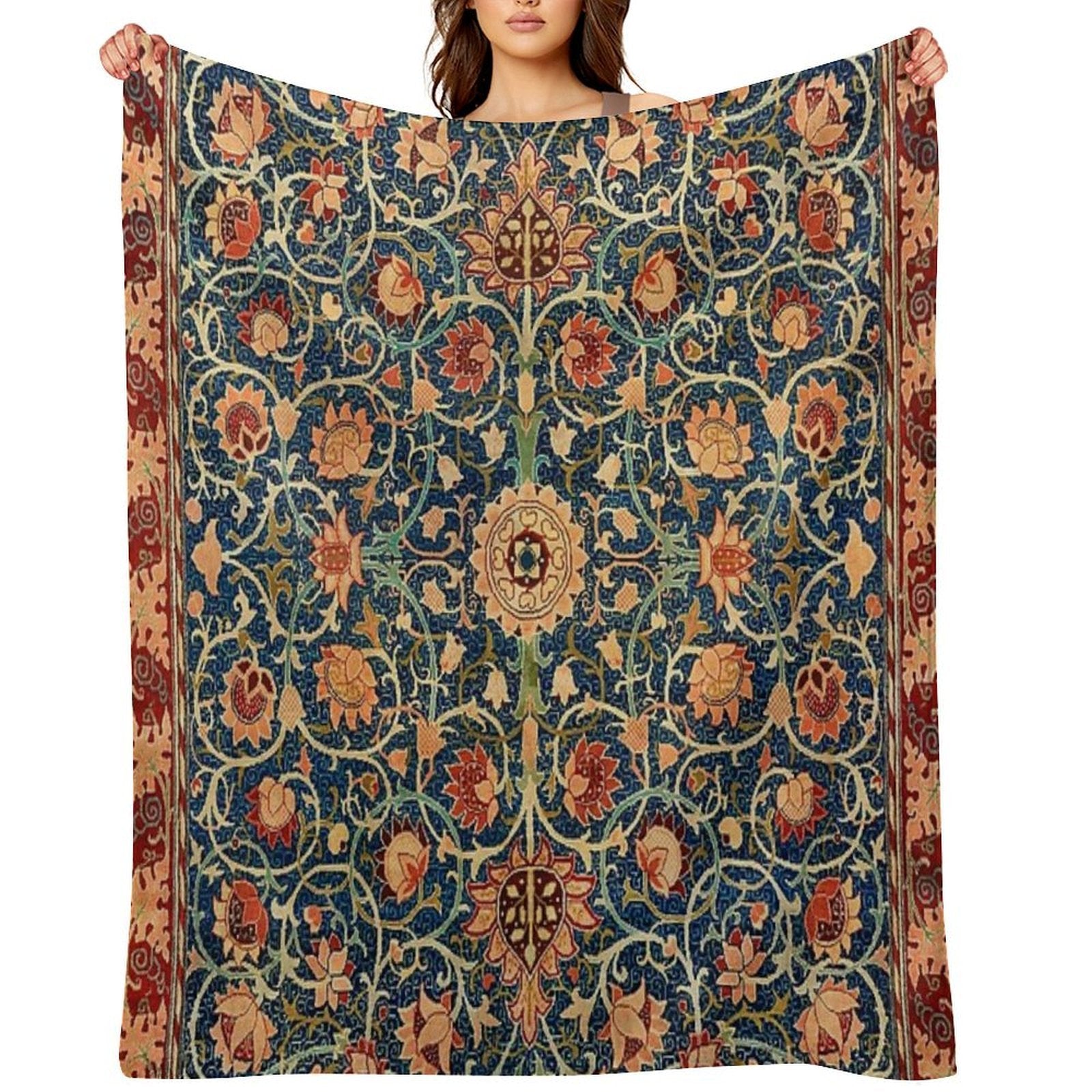 William Morris Floral Carpet Print Gift-ready Throw Blanket