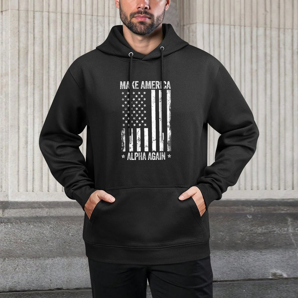 Make America Alpha Again Funny US Patriotic Party for Women Men Kangaroo Pocket Hoodie