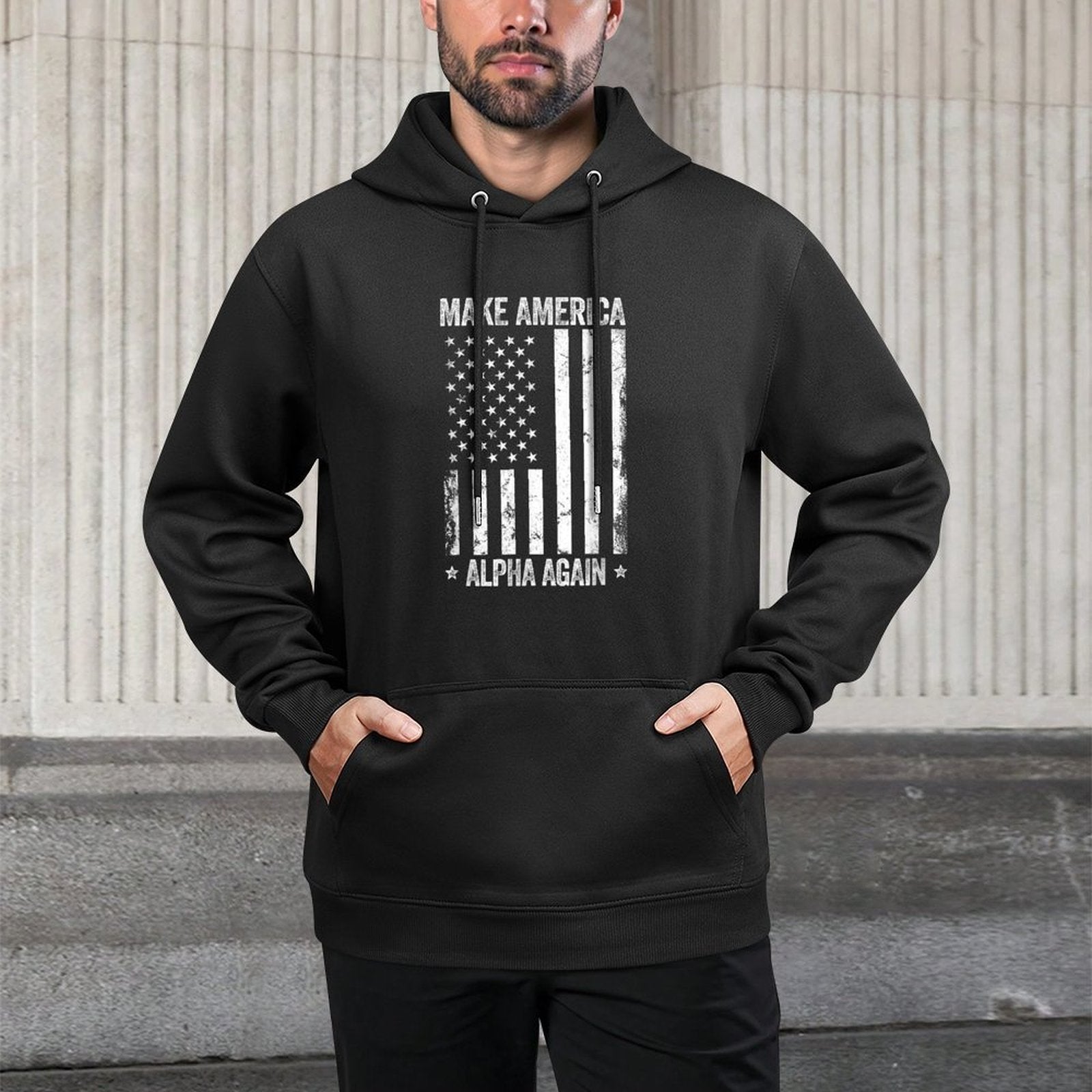 Make America Alpha Again Funny US Patriotic Party for Women Men Kangaroo Pocket Hoodie