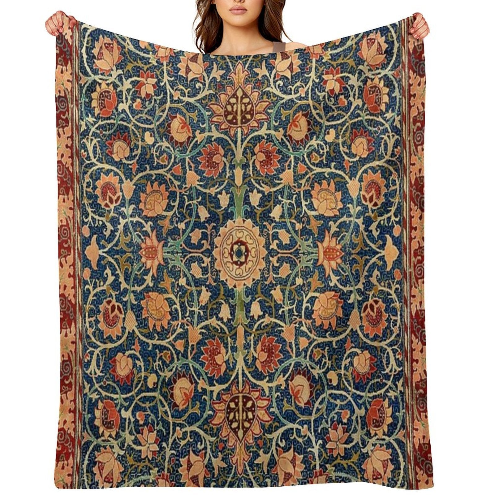 William Morris Floral Carpet Print Gift-ready Throw Blanket