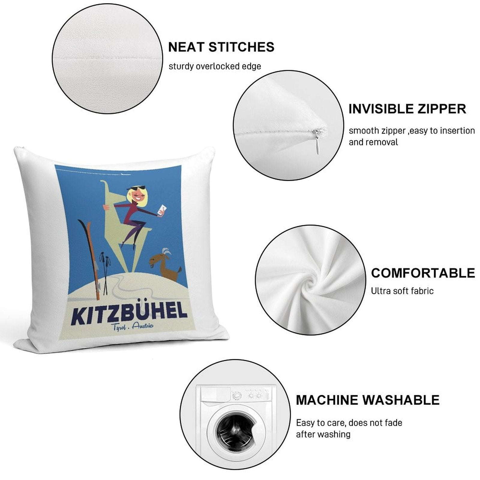 Kitzbuhel Poster Soft Hidden Zipper Throw Pillow