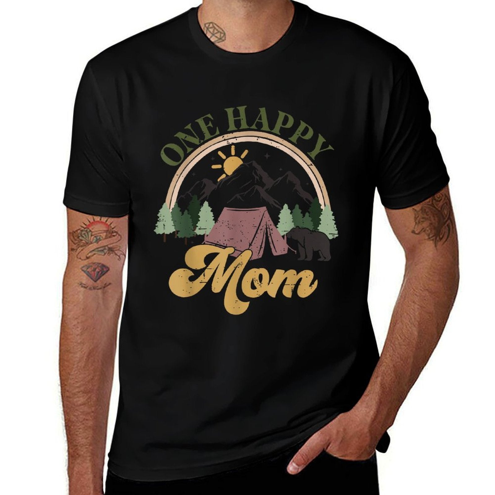 Cute One Happy Camper Birthday Decorations One Happy Mom  Stretchy T-Shirt