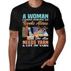 Woman Survives On Books Yarn Knitting  Polyester Blend T-Shirt