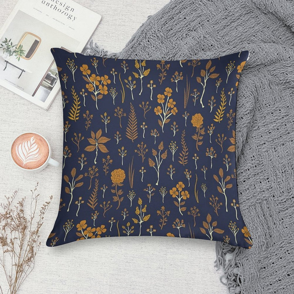 Navy Blue & Mustard Yellow Floral Pattern Soft Anti-Pilling Throw Pillow