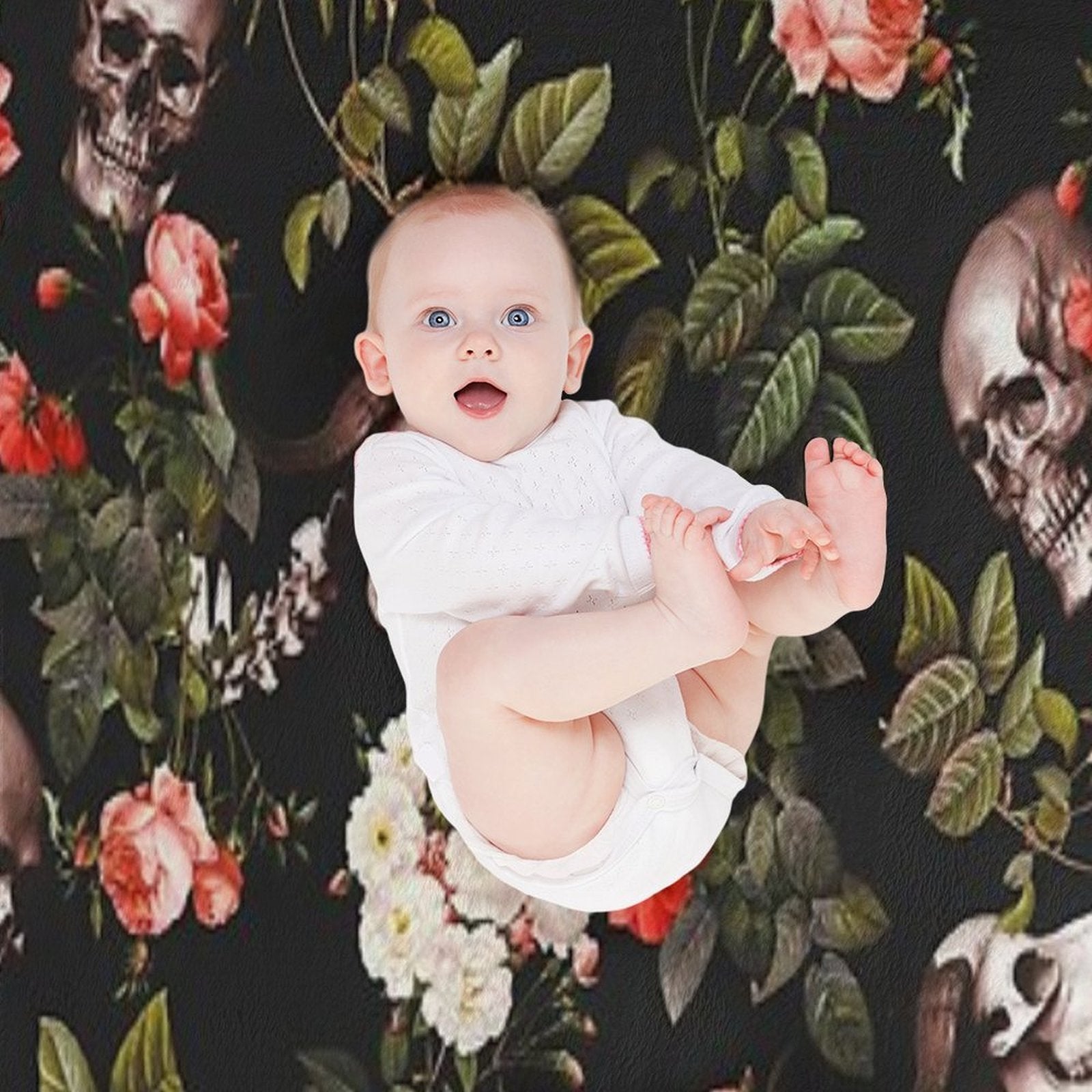 Skull And Floral Pattern Multi-functional Throw Blanket