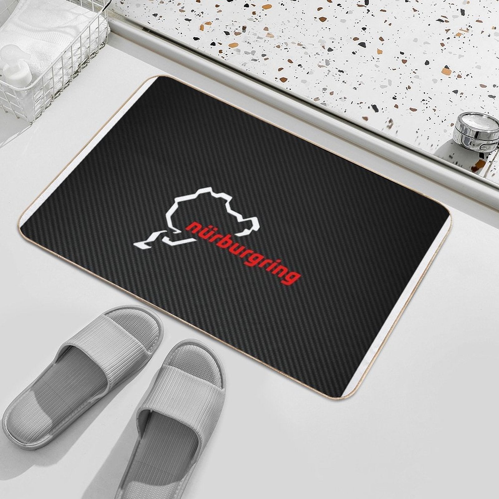 Nürburgring Carbon Fiber White  Red Durable Bath Mat