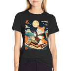 Cat Eating Sushi Japanese Anime Manga Kawaii Cat Ukiyo-e Art  Durable T-Shirt