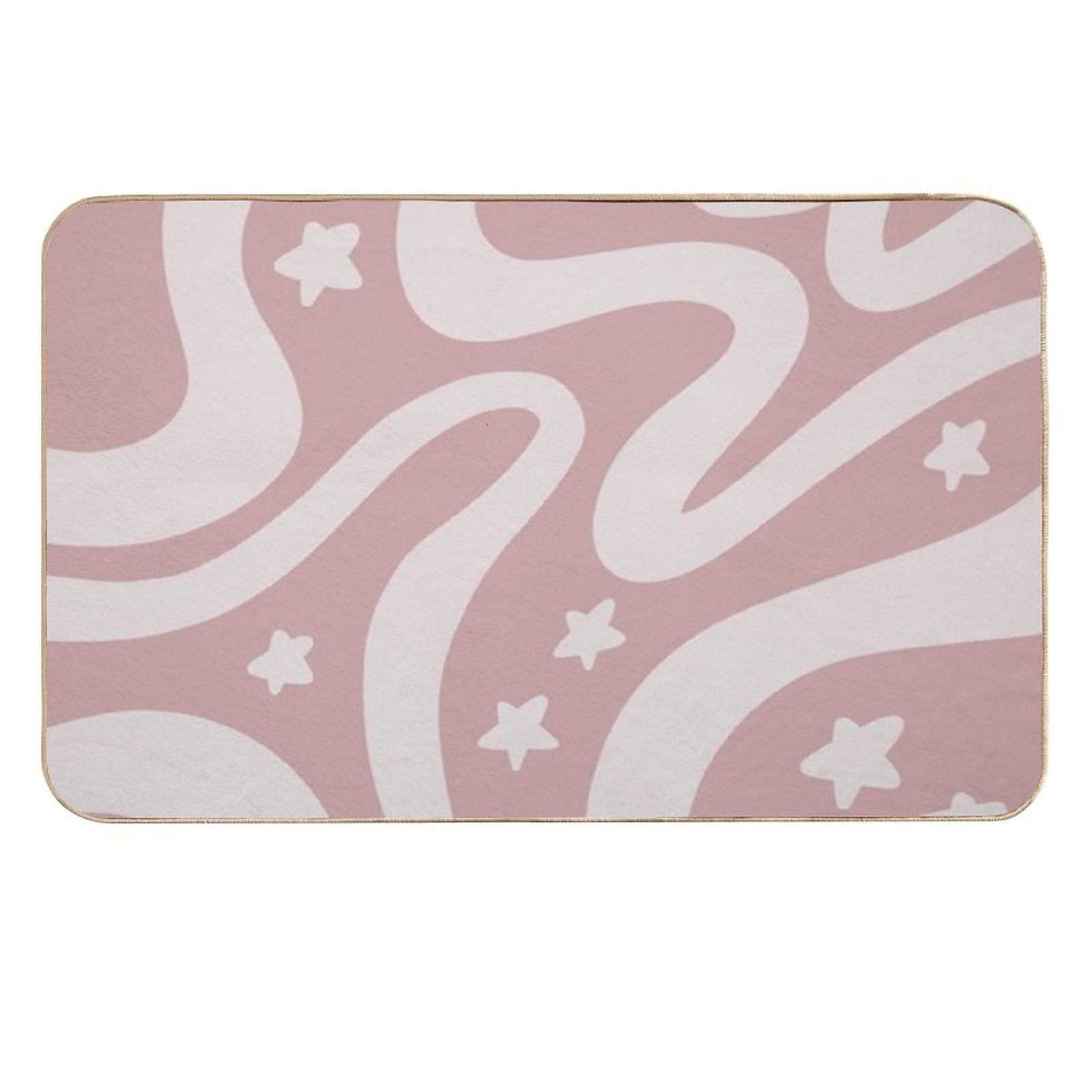 Retro Liquid Swirl & Stars Abstract Pattern Pink  High-Traffic Bath Mat