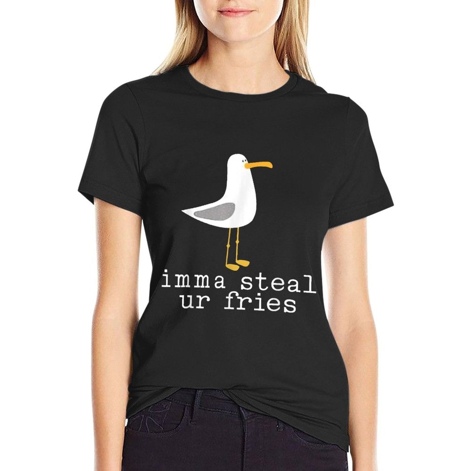 Imma Steal Ur Fries Funny Cute Seagull Bird Animal Lovers  Oversized Silhouette T-Shirt