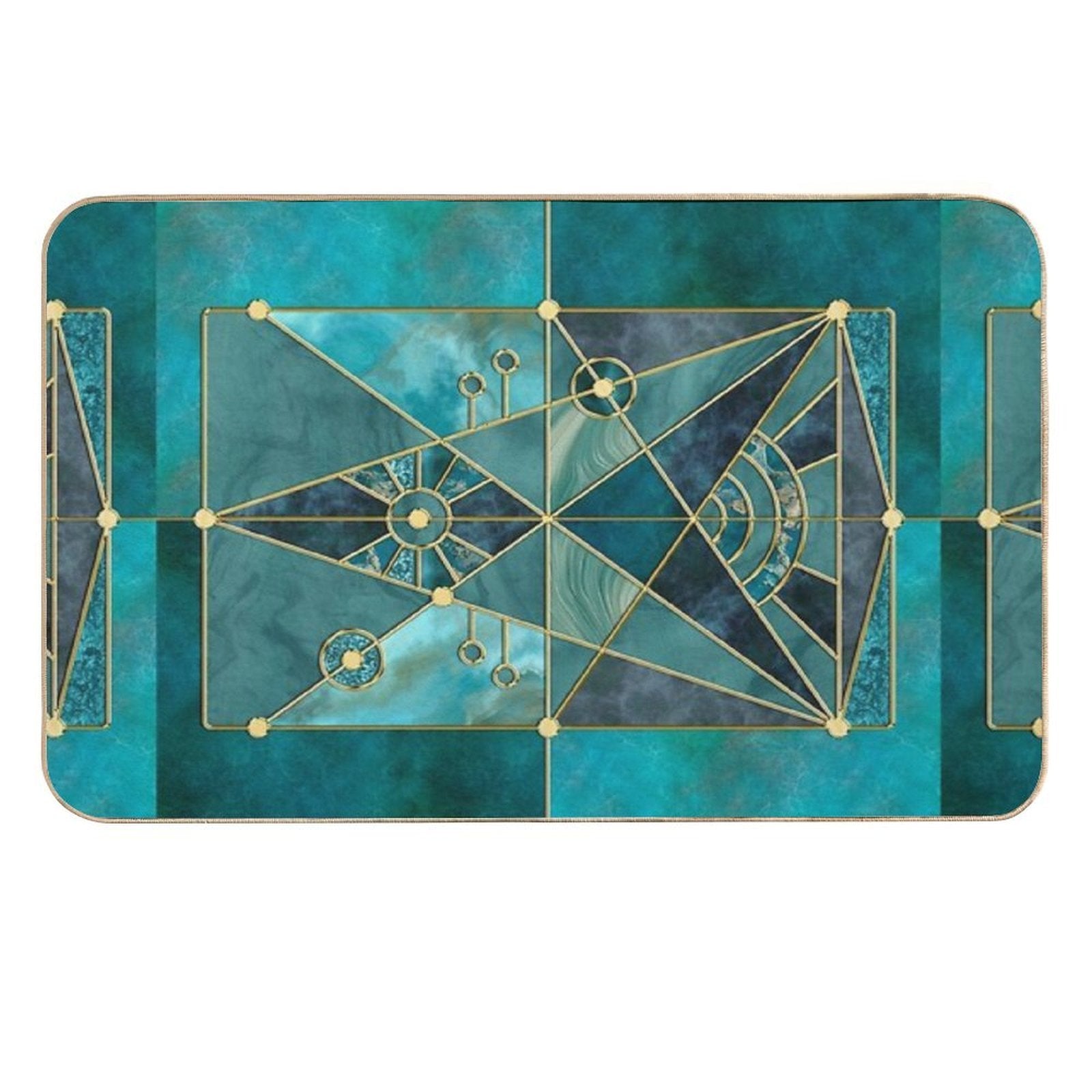 Stained Glass Watercolor Marble Mineral Design Turquoise Teal Gold  Eco-Friendly Bath Mat