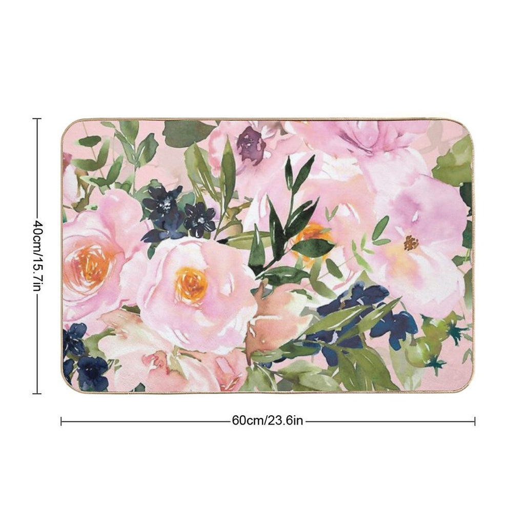 Spring, Floral Watercolor, Pink Rose Bouquet  Versatile Bath Mat