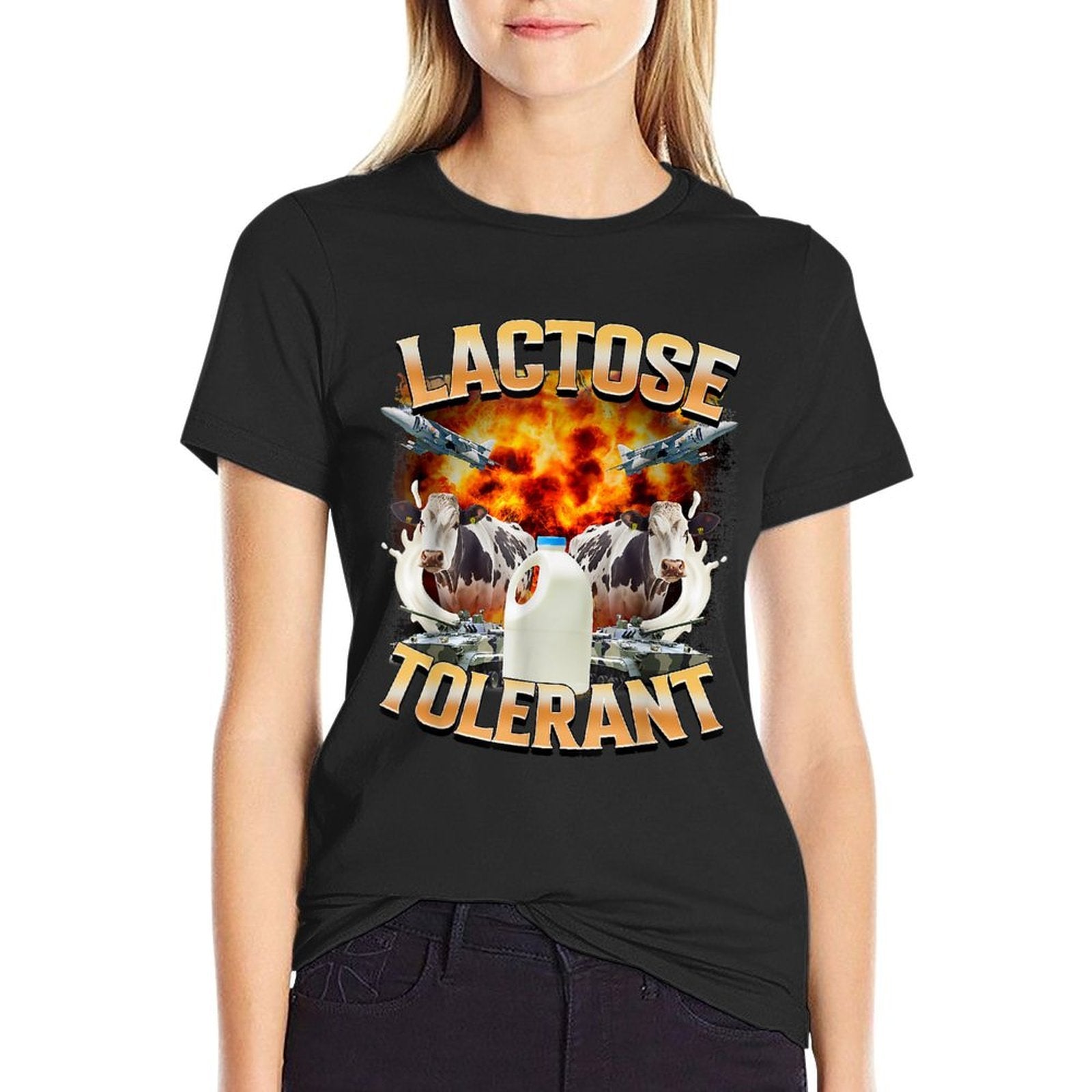 Funny Lactose Retro Pro-Dairy Apparel Unisex-Adults Black Small Crew Neck Cotton, Polyester  Odor-resistant T-Shirt