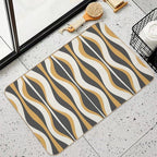 Hourglass Abstract Mid-century Modern Pattern in Charcoal Grey, Muted Mustard Gold, And Cream  Anti-Trip Bath Mat