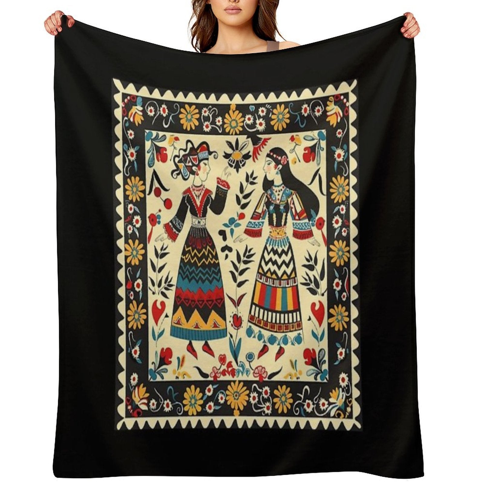 Bulgarian Folk Art Gift-ready Throw Blanket