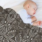 Gray Paisley Bandana Pattern Shrink-resistant Throw Blanket