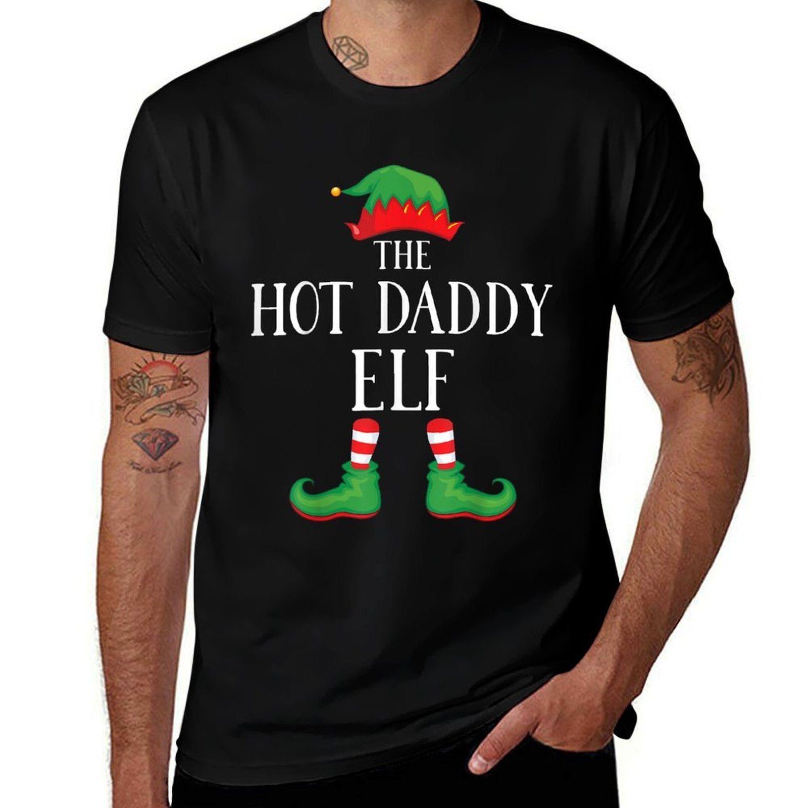 Hot Daddy Elf Matching Group Xmas Funny Family Christmas  Heathered Texture T-Shirt