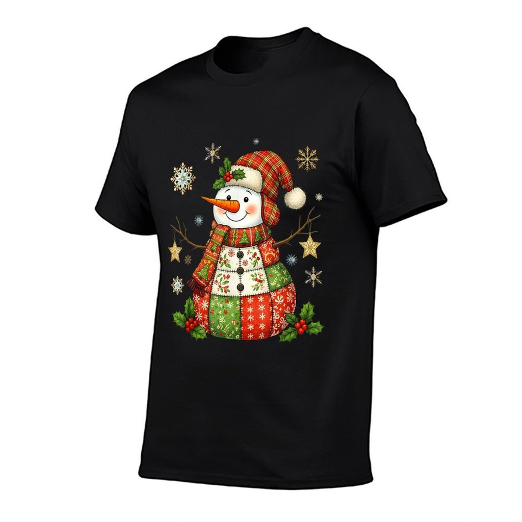 Snow Man Quilt Christmas Pajama Funny Family  High-quality Stitching T-Shirt