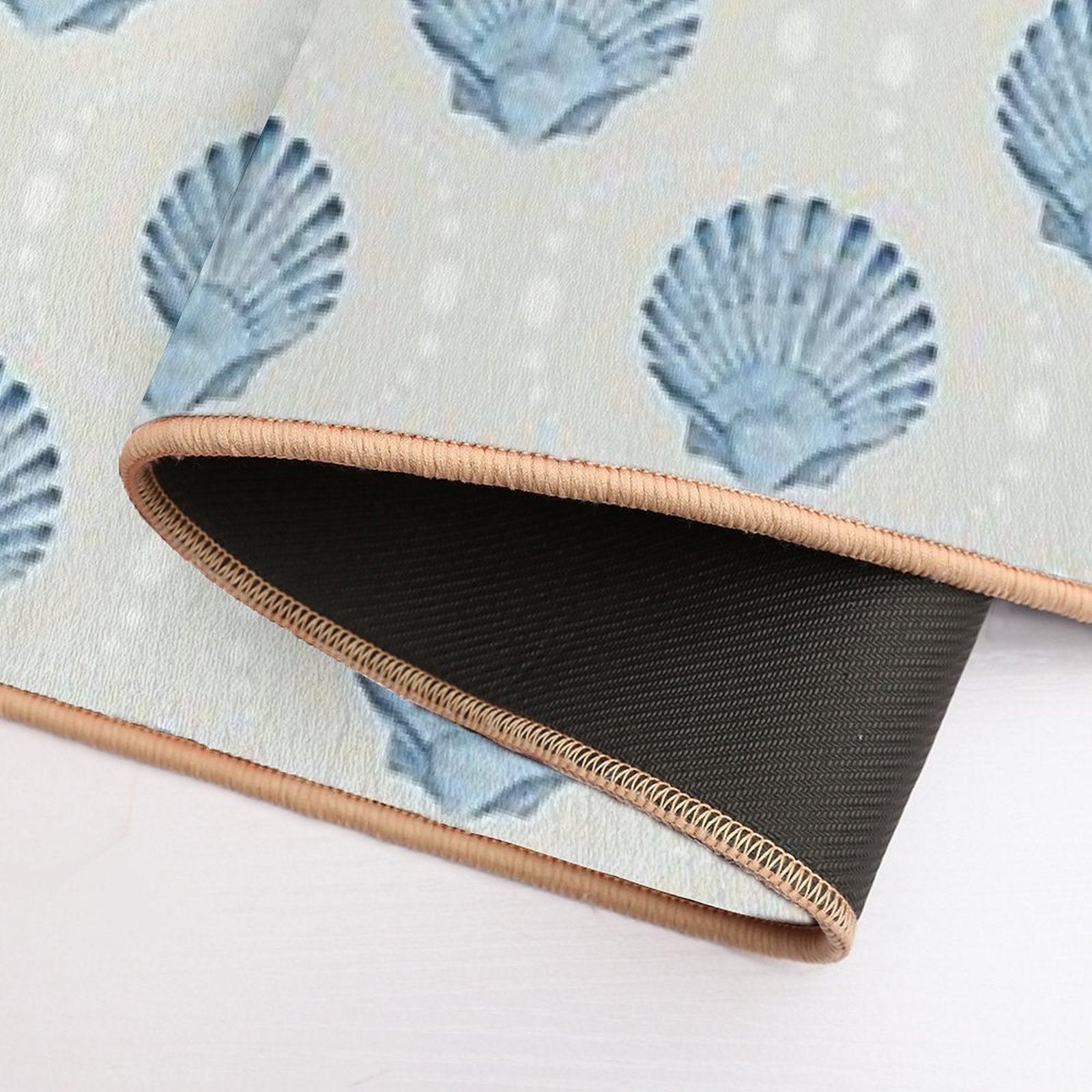 Scallops And Spots Neutral And Blue  Toxin-Free Bath Mat