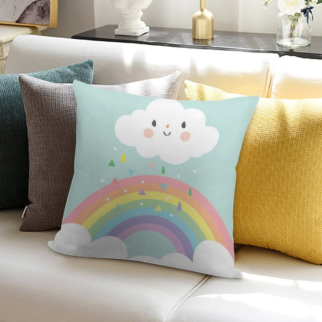Rainbow Happy Little Cloud Pastel Rain And Sunshine Baby Nursery Art Print Canvas Design Soft Gift Ready Throw Pillow