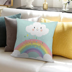 Rainbow Happy Little Cloud Pastel Rain And Sunshine Baby Nursery Art Print Canvas Design Soft Gift Ready Throw Pillow