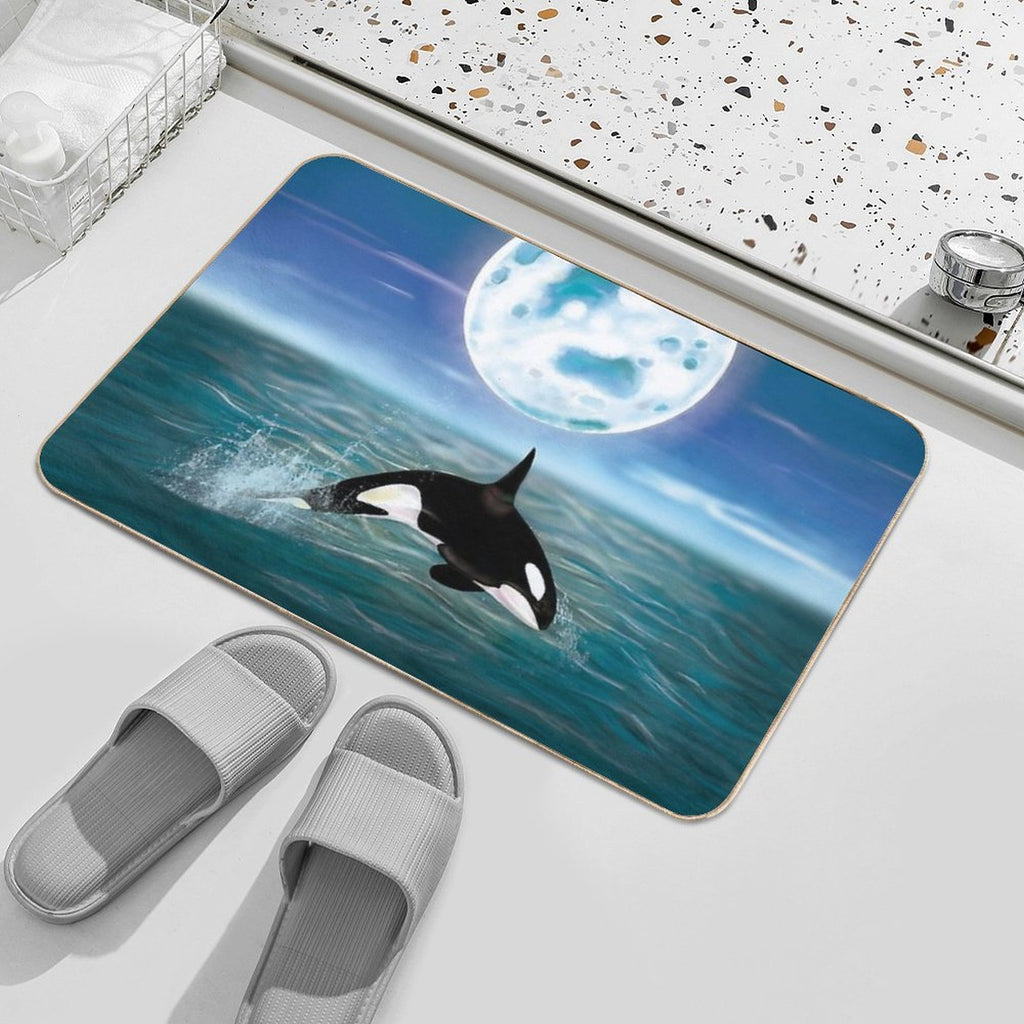Killer Whale Swimming on Full Moon Light  Repositionable Bath Mat