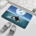 Killer Whale Swimming on Full Moon Light  Repositionable Bath Mat