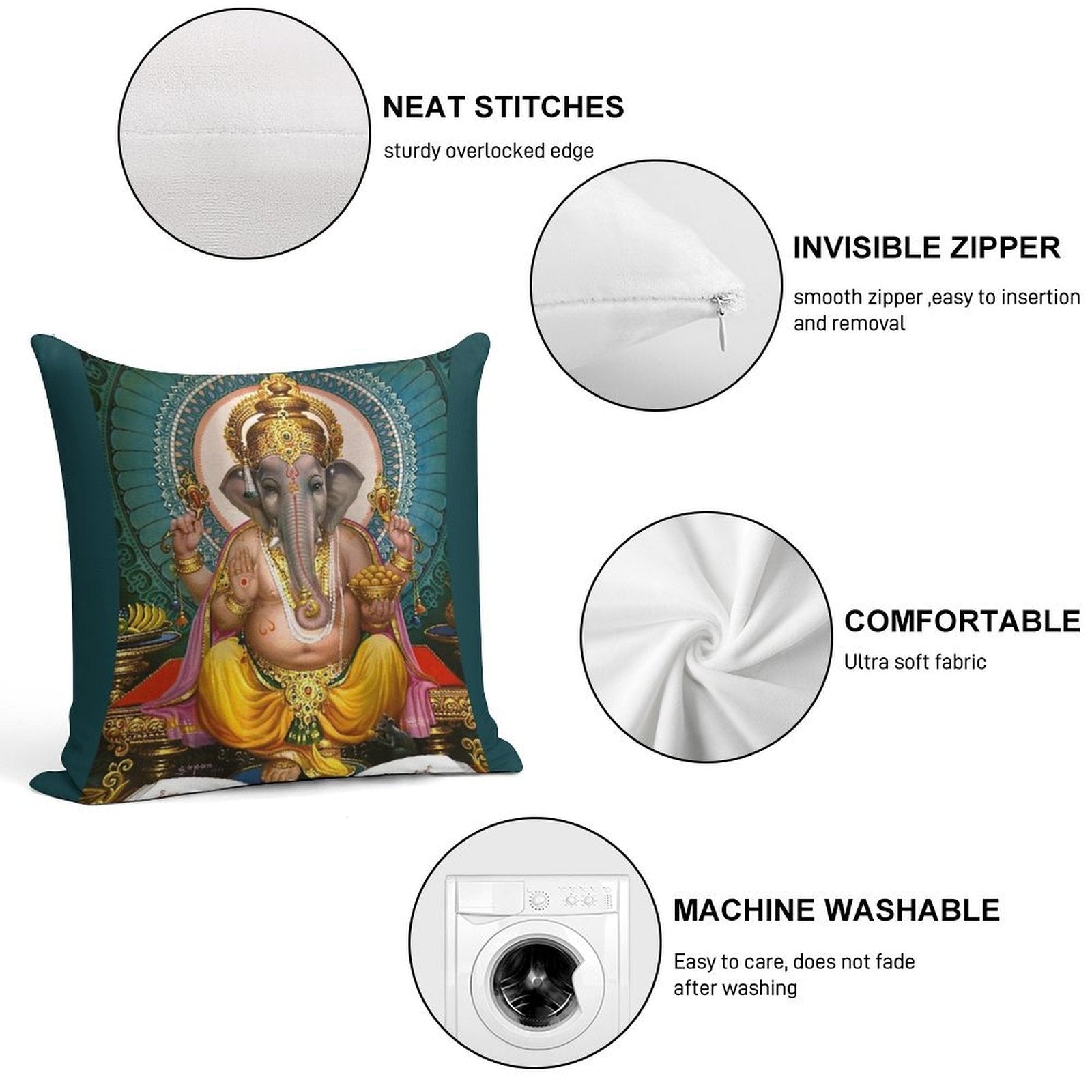 Lord Ganesha Indian Hindu Oriental Art Spiritual Soft Ultra-Soft Texture Throw Pillow
