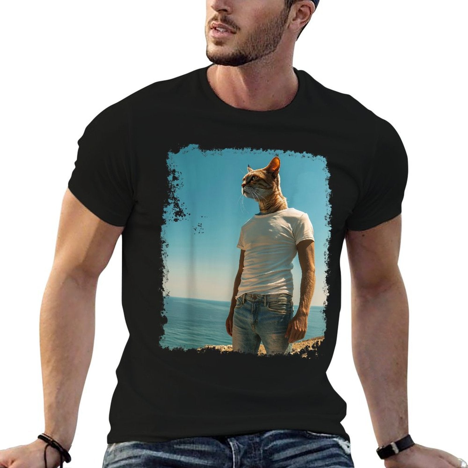 Funny Cat Meme  Rolled Sleeves T-Shirt