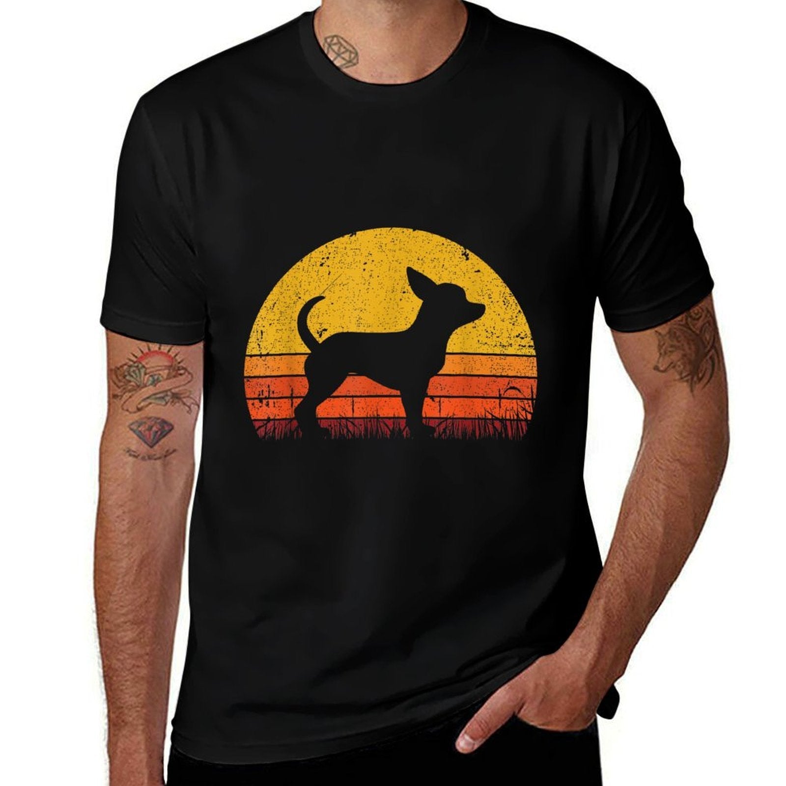 Retro Chihuahua Men Women Dog Mom Dad Chihuahua  Stretchy T-Shirt