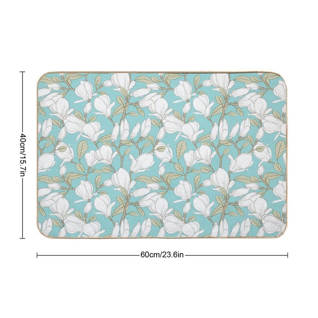 Botanical Seamless Pattern Blooming Flower Magnolia  Repositionable Bath Mat