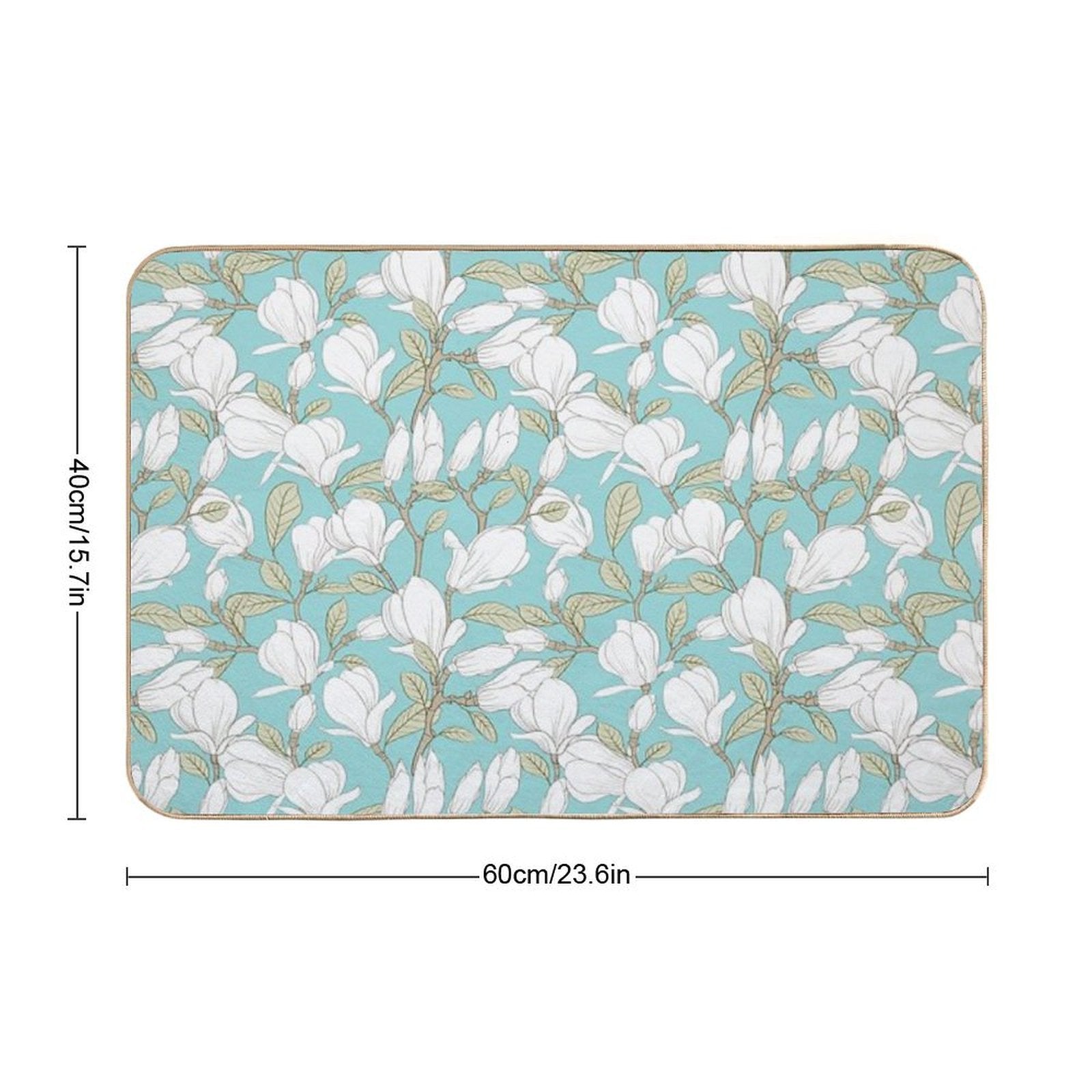 Botanical Seamless Pattern Blooming Flower Magnolia  Repositionable Bath Mat