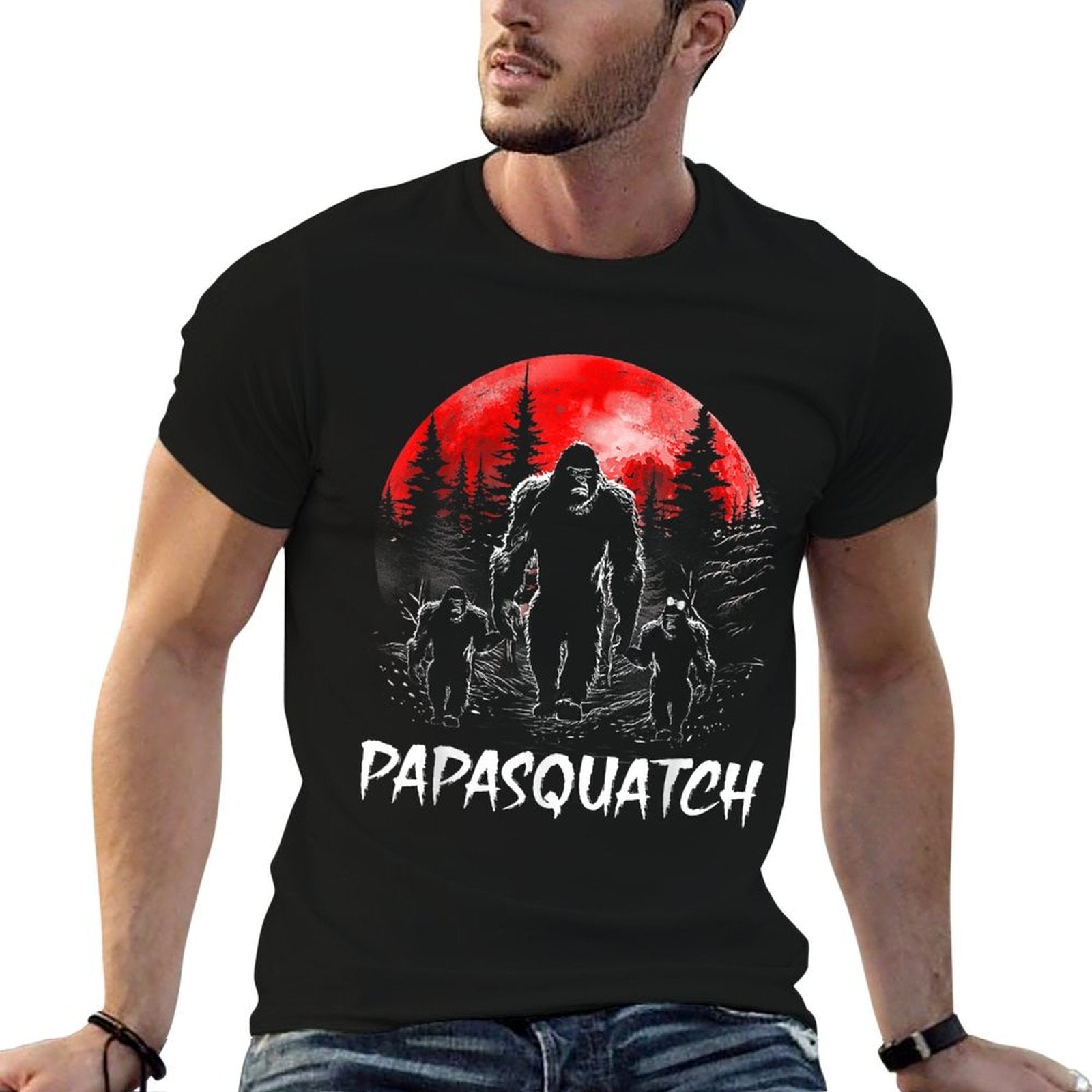 Papa Squatch Funny Bigfoot Dad Sasquatch Yeti Fathers Day  High-quality Stitching T-Shirt
