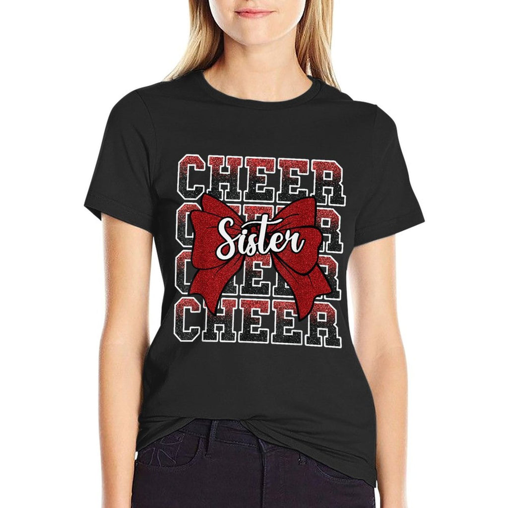 Coquette Cheer Sister Bow Sport Cheerleader Cheerleading Red  Oversized Silhouette T-Shirt