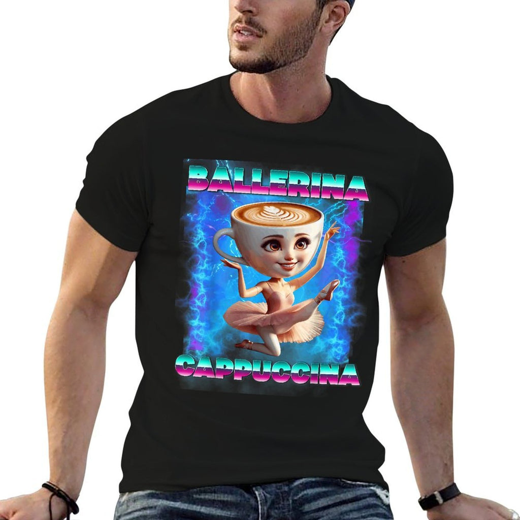 Ballerina Cappuccina Italian Brainrot Memes Internet Memes  Rolled Sleeves T-Shirt