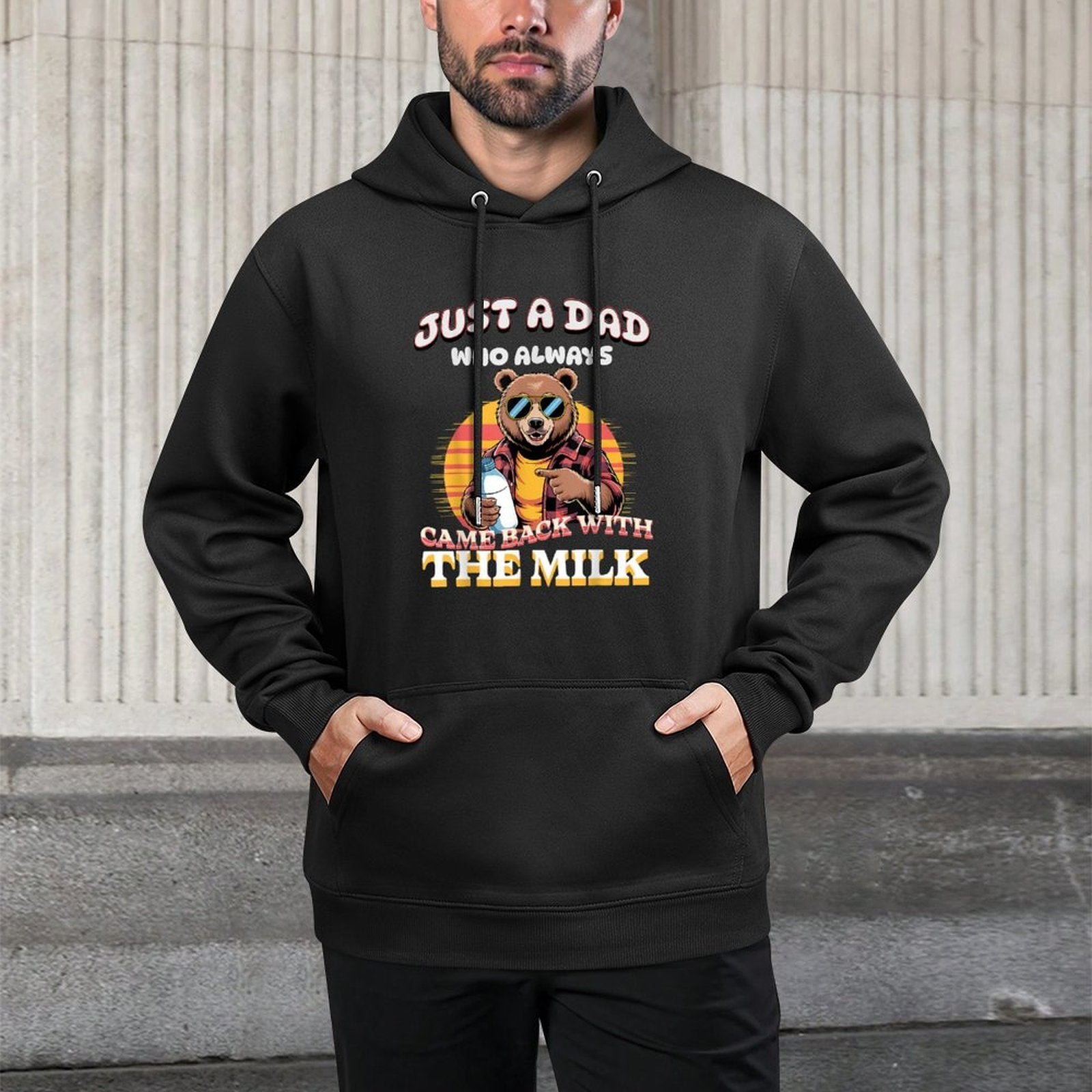 Just A Dad Who Came Back Retro Bear Funny Dad Shape Retention Hoodie