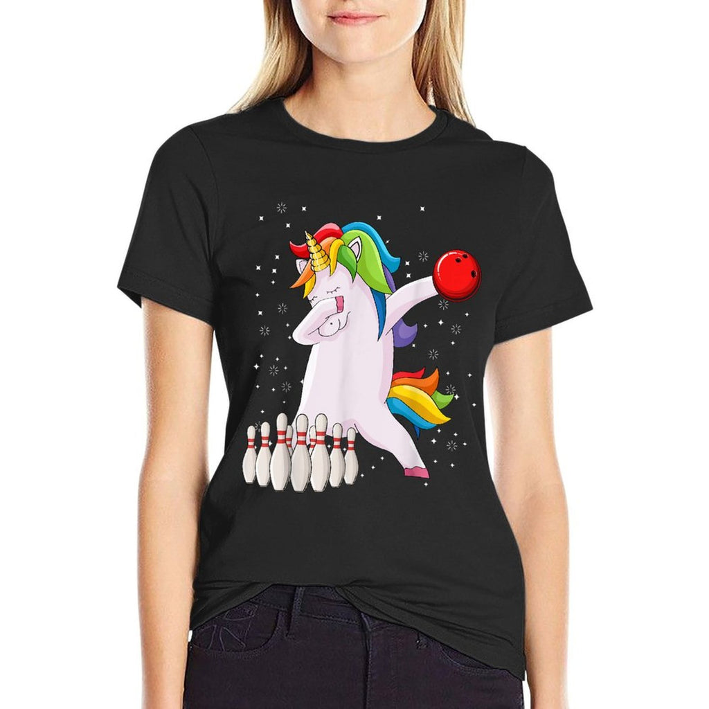 Dabbing Unicorn Bowling Ball Funny Bowling  Rolled Sleeves T-Shirt